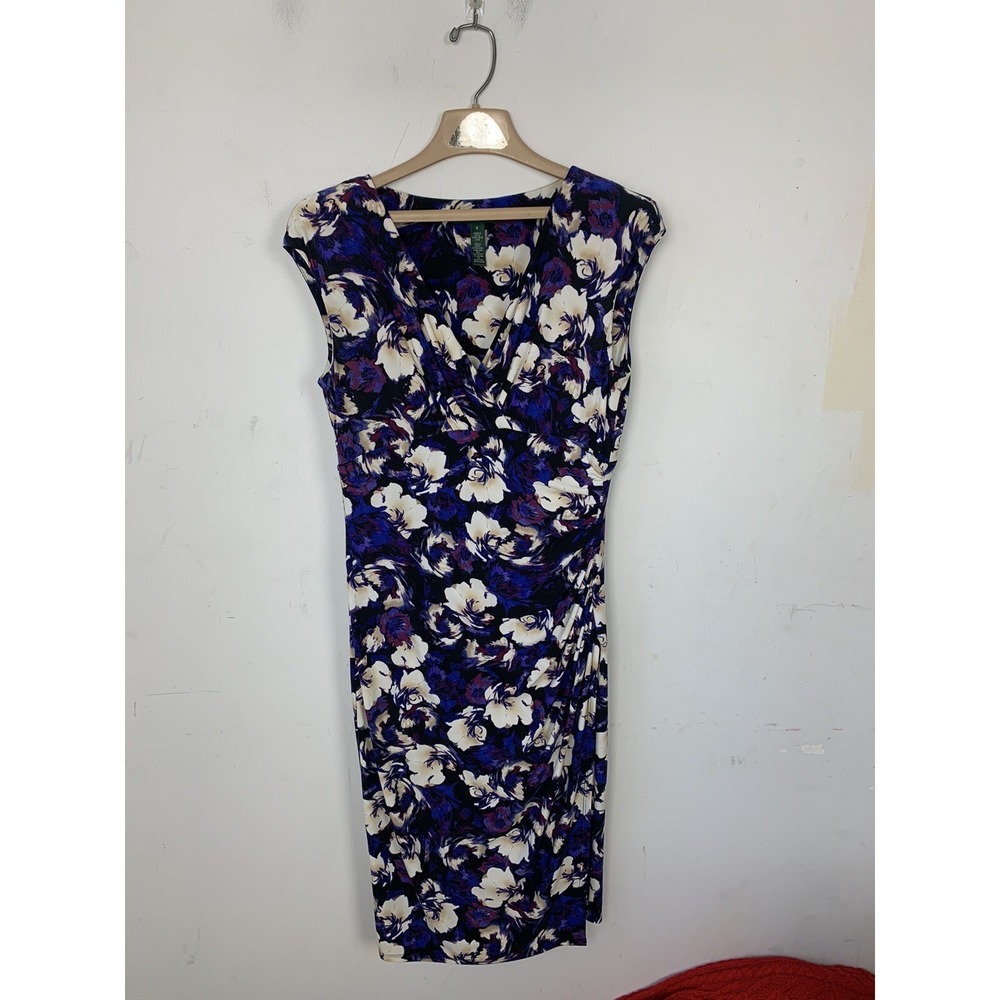 LRL RALPH LAUREN Dress 8 Dark Floral Date Night Wrap Sexy Valentines Day Evening